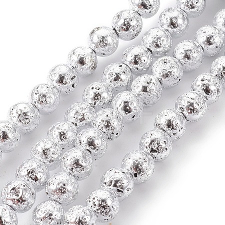 Electroplated Natural Lava Rock Bead Strands G-E511-01G-6mm-1