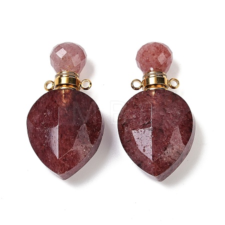 Natural Strawberry Quartz Faceted Teardrop Bottle Pendants G-A225-02G-06-1