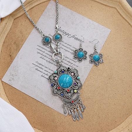 Vintage Ethnic Bohemian Style Alloy & Resin Pendant Necklace & Dangle Earrings Sets FS-WGADC17-05-1