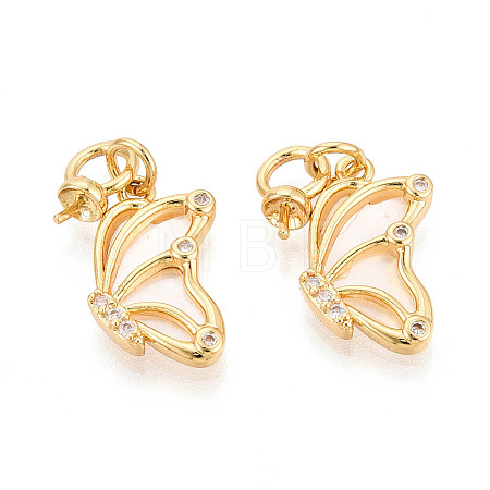 Brass Micro Pave Cubic Zirconia and Shell Cup Pearl Peg Bails Pin Pendants KK-T079-45G-1
