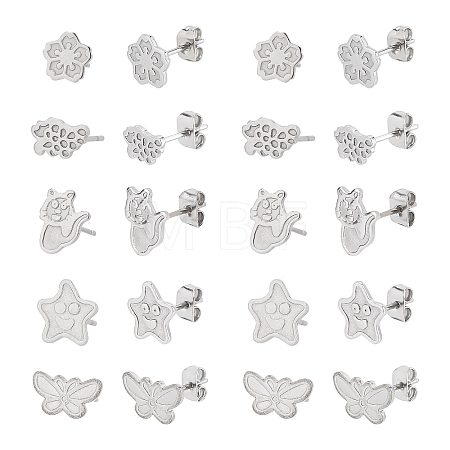 100Pcs 5 Style 304 Stainless Steel Stud Earring Settings STAS-DC0003-99-1