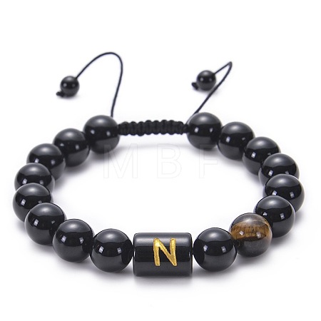 Natural Black Agate & Tiger Eye Round Beaded Adjustable Bracelets HL8029-14-1
