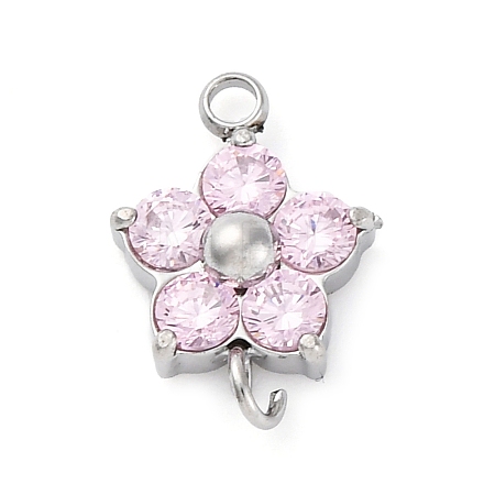 304 Stainless Steel Micro Pave Cubic Zirconia Flower Connector Charms STAS-U042-01P-01-1