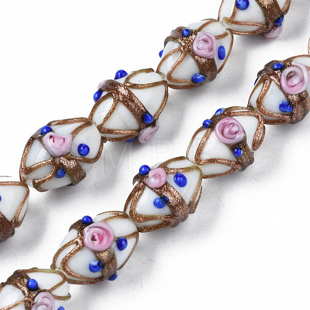 Handmade Gold Sand Lampwork Beads Strands LAMP-N021-40A-1