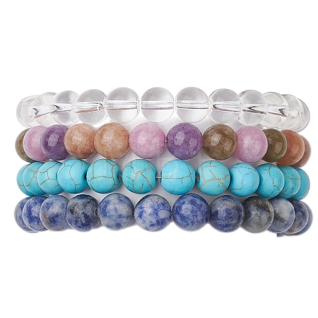 4Pcs Constellation 8mm Round Natural White Jade & Blue Spot Jasper BJEW-JB10631-1