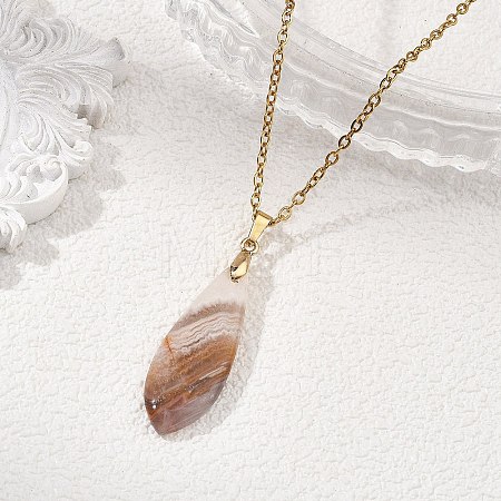 Natural Amethyst Lace Agate Teardrop Pendant 304 Stainless Steel Cable Chain Necklaces NJEW-JN06322-01-1