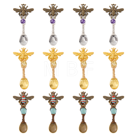 12Pcs 3 Colors Alloy Coffee Tea Spoon & Bee Pendants PALLOY-GA00013-1