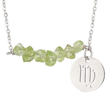 Natural Peridot Chip & Constellation Pendant Necklaces NJEW-JN05084-06-1