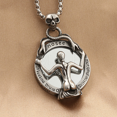 Punk Style 316L Surgical Stainless Steel Gothic Skull Magic Mirror Female Pendant Pendant Box Chain Necklaces for Men WG8DFA6-01-1