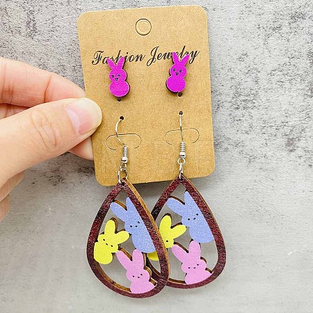 2 Pairs Easter Wood Earrings Sets FS-WG5624F-02-1