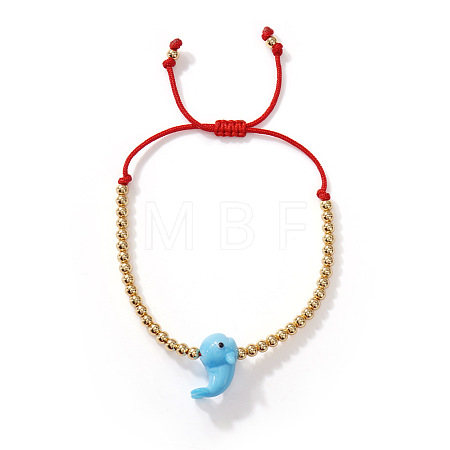 Marine Animal Dolphin Glass & Brass Beads Braided Bead Bracelets OC7969-1-1