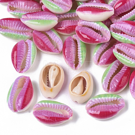 Printed Natural Cowrie Shell Beads SSHEL-R047-01-A09-1