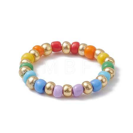 Glass Beaded Stretch Finger Rings for Women RJEW-JR00656-1