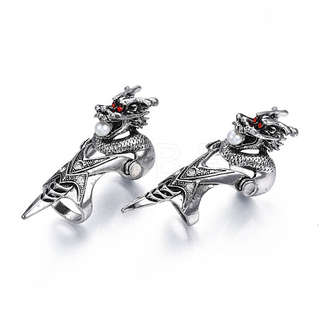 Dragon Armour Alloy Full Finger Ring with Rhinestone RJEW-T009-21AS-1