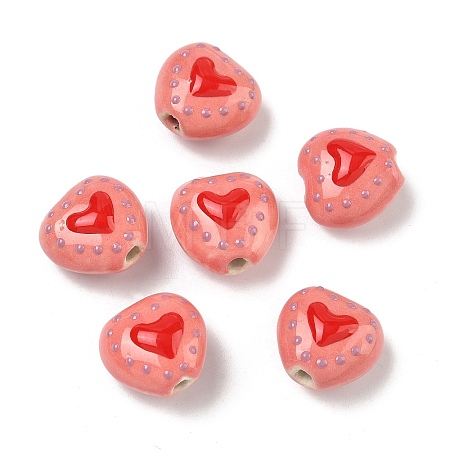 Heart Pattern Handmade Porcelain Enamel Beads PORC-G016-03L-1
