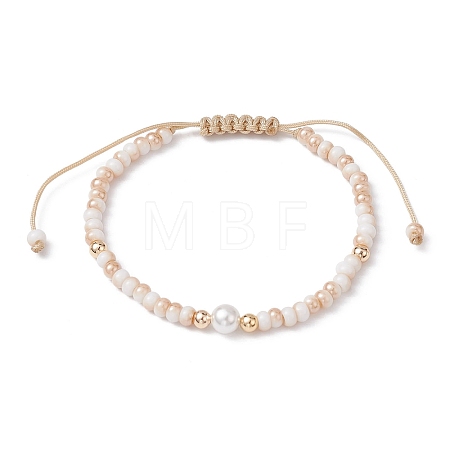 Glass & Shell Pearl Round Beads Braided Bead Bracelets BJEW-JB09874-1