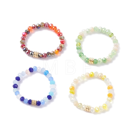 Glass Beaded Stretch Finger Ring with Cube for Women RJEW-JR00431-1