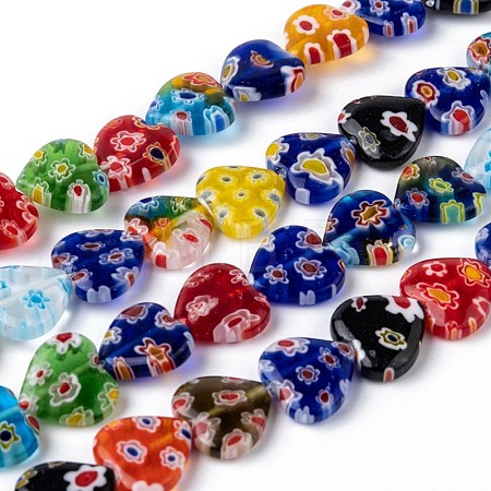 Handmade Millefiori Glass Heart Bead Strands LK-P017-06-1