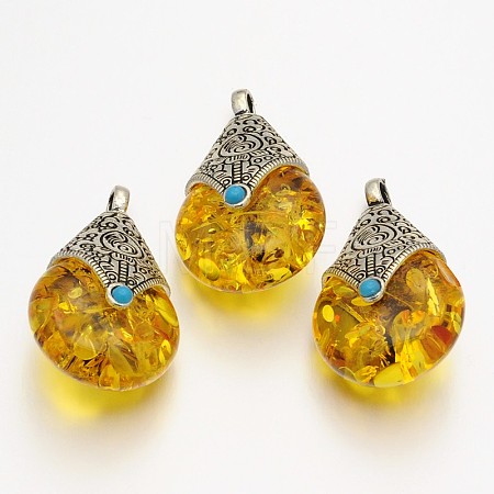 Teardrop Tibetan Style Pendants X-TIBEP-N007-01-1