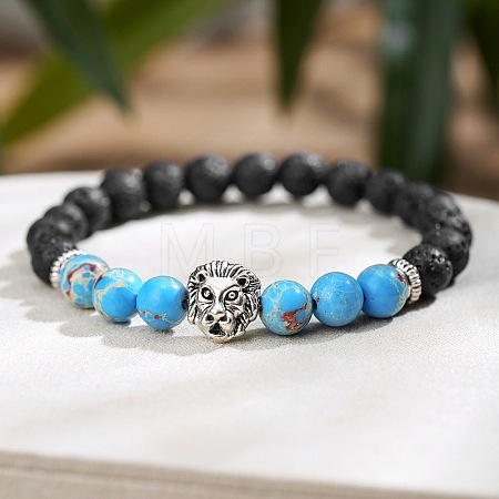 Natural Lava Rock & Shoushan Stone Round Beads Stretch Bracelets IP1472-1-1