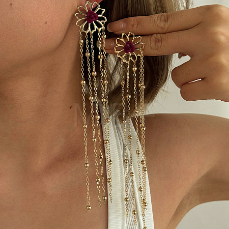 Iron Plastic Flower Tassel Stud Earrings FS-WG443FE-01-1