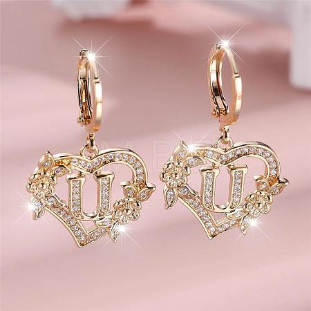 Heart Brass Micro Pave Clear Cubic Zirconia Hoop Earrings FS-WGD5D87-21-1