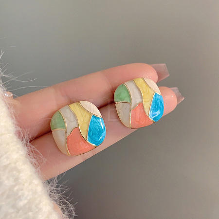 Square Alloy Enamel Stud Earrings FS-WGE8221-01-1