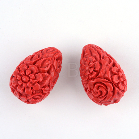 Carved Flower Cinnabar Beads X-CARL-Q004-53-1