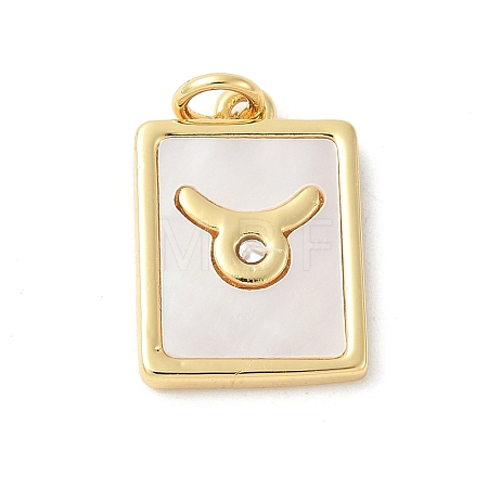 Brass Pave Natural White Shell Pendants KK-S522-09G-C-1