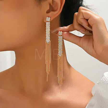 Cross Alloy Rhinestone Chain Tassel Stud Earrings WGF2F09-01-1