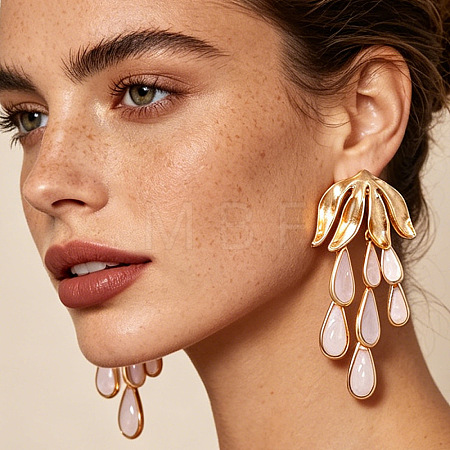 Zinc Alloy & Acrylic Teardrop Stud Earrings WG35E50-01-1