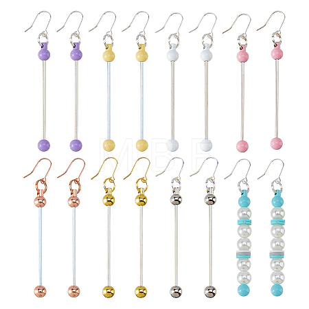 8 Pairs 8 Colors Round Spray Printed Alloy Dangle Earrings EJEW-HS0001-42-1