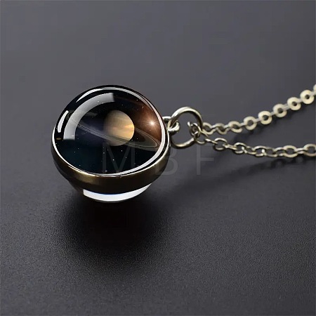 Luminous Round Alloy with Glass Planet Pendant Necklaces FS-WG4A1FF-06-1