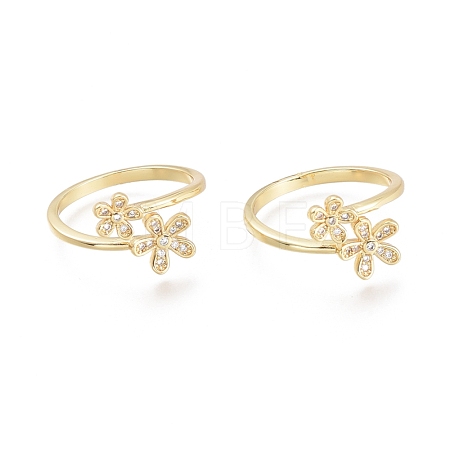 Brass Micro Pave Clear Cubic Zirconia Cuff Rings RJEW-F103-06-G-1