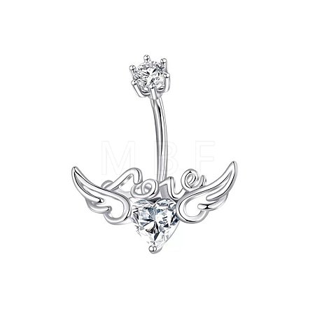 304 Stainless Steel Pave Cubic Zirconia Curved Barbell Belly Rings FS-WG6D7D2-01-1