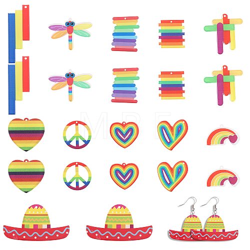 22Pcs 11 Styles Rainbow Color Printed Acrylic Pendants OACR-CA0001-21-1