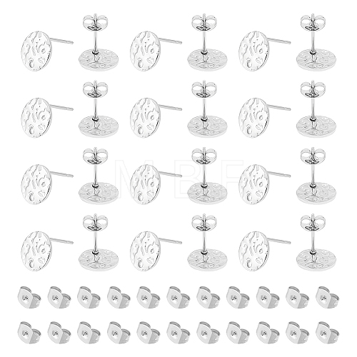 Unicraftale 60Pcs 201 Stainless Steel Textured Flat Round Stud Earring Findings STAS-UN0052-81-1