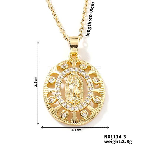 Brass Cubic Zirconia Vintage Virgin Mary Statue Pendant Necklaces AU4979-3-1