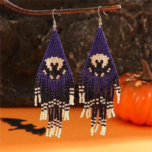 Halloween Style Bat Pattern Glass Bead Handmade Earrings for Women TE2769-1