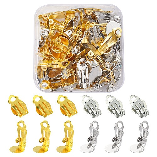 50Pcs 2 Colors Iron Clip-on Earring Settings IFIN-YW0003-02-1