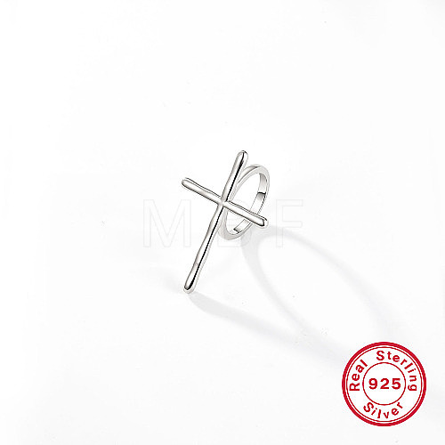 Anti-Tarnish Cross Rhodium Plated 925 Sterling Silver Finger Rings for Women PT9843-6-1