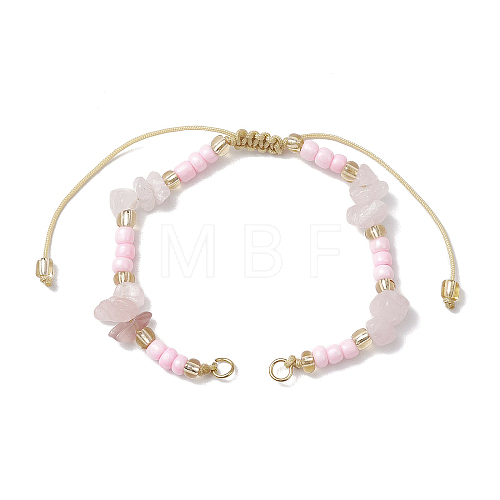 Natural Rose Quartz Chips & Handmade Seed Beads Braided Bracelet Making AJEW-MZ00004-08-1