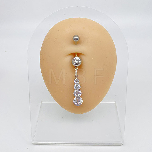 304 Stainless Steel Crystal Rhinestone Dangle Belly Rings WGC038A-01-1