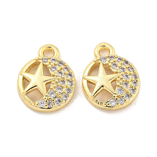Brass Micro Pave Clear Cubic Zirconia Charms KK-Z044-18G-1