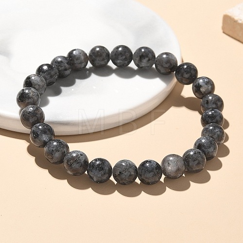 Natural Larvikite Bead Stretch Bracelets X-BJEW-K212-B-046-1