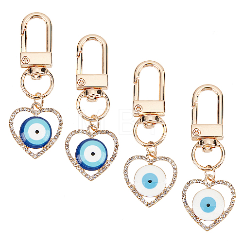 4Pcs 2 Colors Heart with Evil Eye Alloy Resin Pendant Decorations KEYC-AR0001-20-1