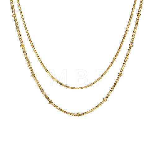 304 Stainless Steel Double-Layer Necklace NJEW-Q321-01G-1