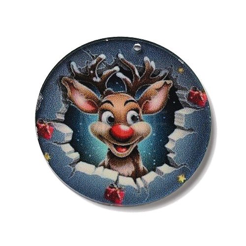 Printed Flat Round Christmas Themed Acrylic Pendants OACR-L018-05B-1