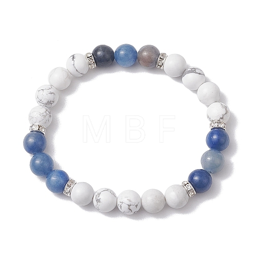 Natural Howlite & Blue Aventurine Round Beaded Stretch Bracelets BJEW-TA00528-02-1