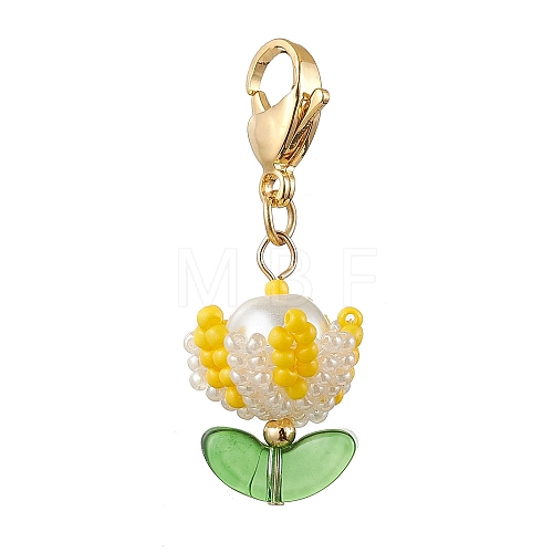 Flower Glass Seed Beaded Pendant Decorations HJEW-MZ00163-03-1